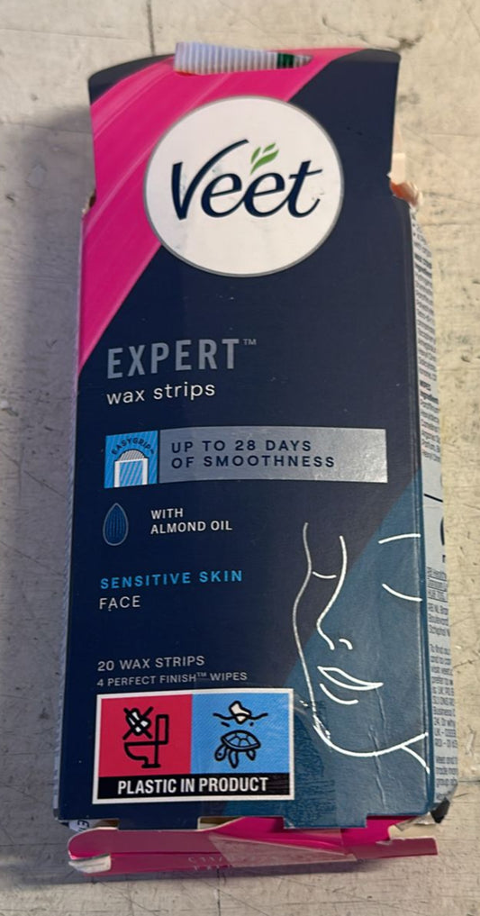 Veet Expert Waxing Strips For Sensitive Skin 20 Wax Strips & 4 Finish Wipes For Eyebrow