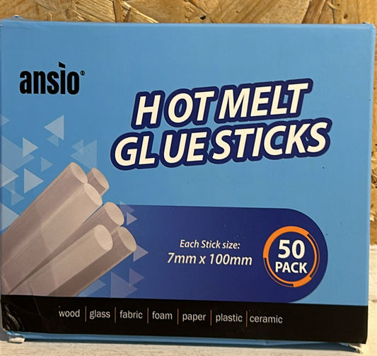 ANSIO Hot Glue Sticks for Hot Glue Gun, SGS Approved, 50 pcs - 7mm x 100mm