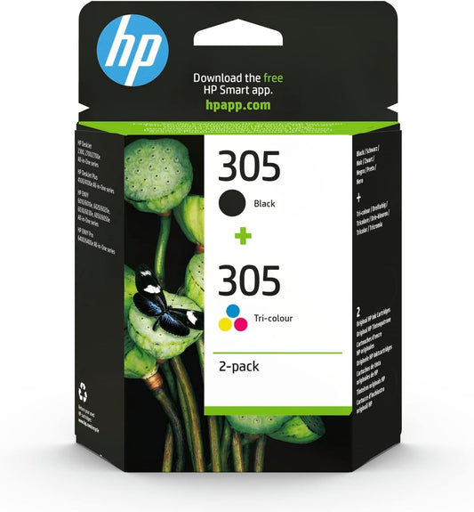 HP 305, Black/Tri-Colour Original Ink Cartridges (6ZD17AE), Pack of 2