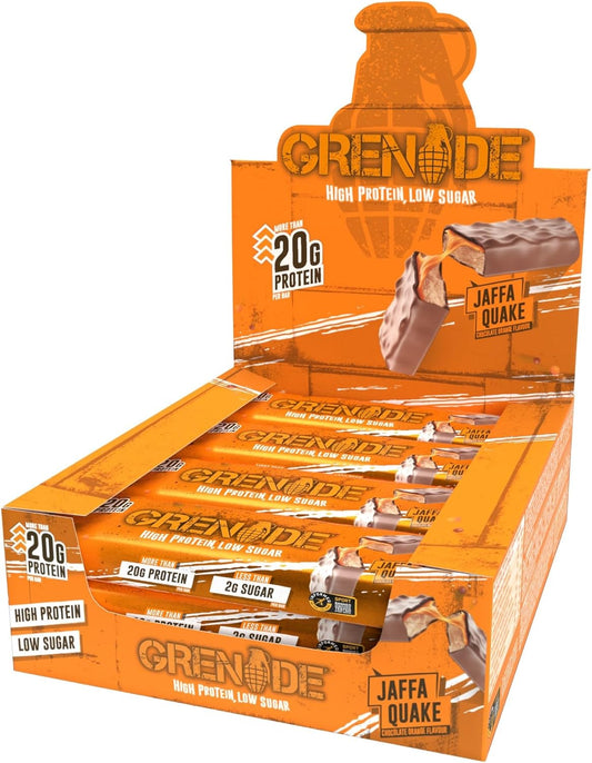 Grenade High Protein, Low Sugar Bar, Jaffa Quake, 12PACK